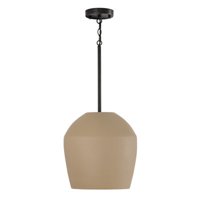 Luminaire suspendu en terre cuite à la main 1 lumière l 12,5 po x H 14 po noir mat