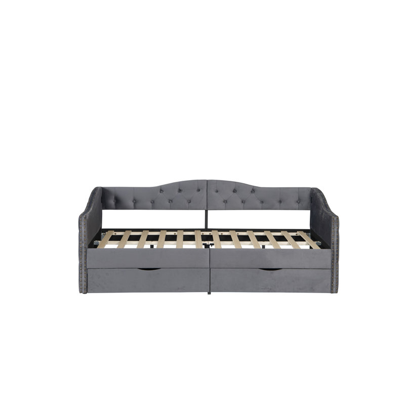 Lit de jour rembourré avec tiroirs de rangement, lit de jour simple en bois, aucun sommier nécessaire