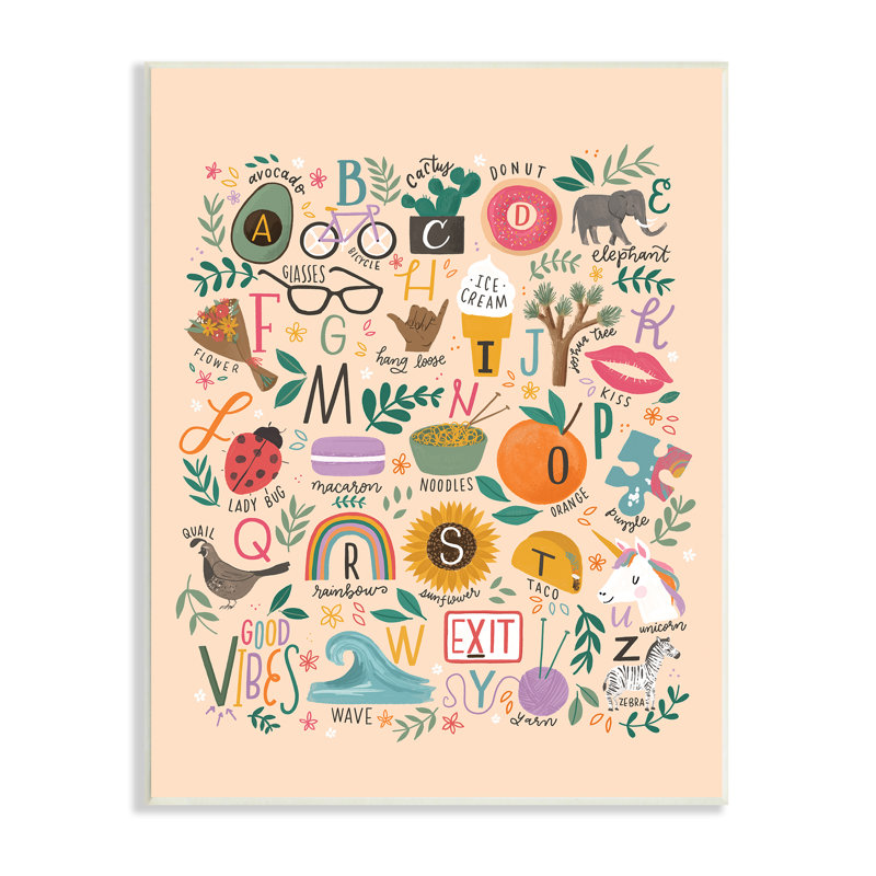 «Whimsical Kid's Alphabet Playful ABC Illustration», impression encadrée sur panneau de fibres à densité moyenne