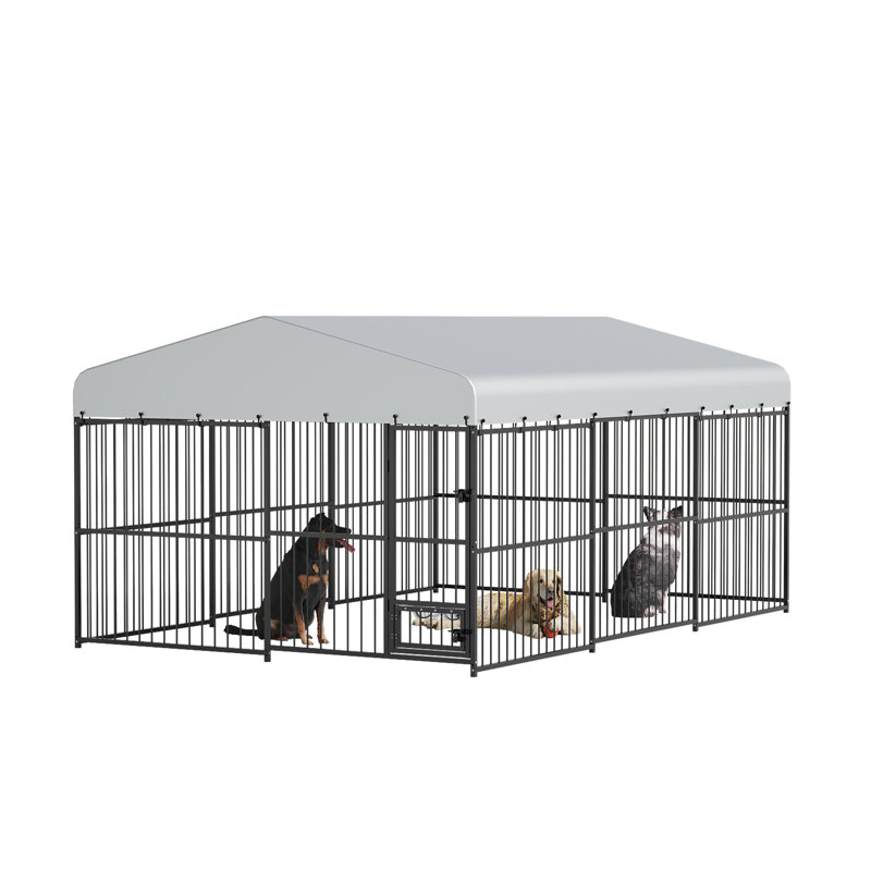Chenil d'extérieur en métal robuste, H 70,9 po x l 116,9 po x P 174,9 po