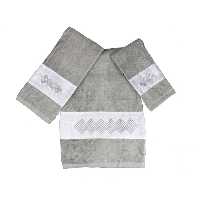 Ensemble de serviettes de bain brodées 100% coton de qualité supérieure Hatchell Home Decor Premium Luxury, Gris