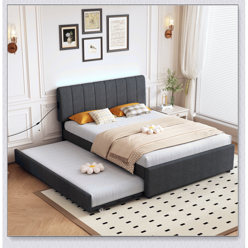 Lit plateforme tapissier avec lit gigogne
