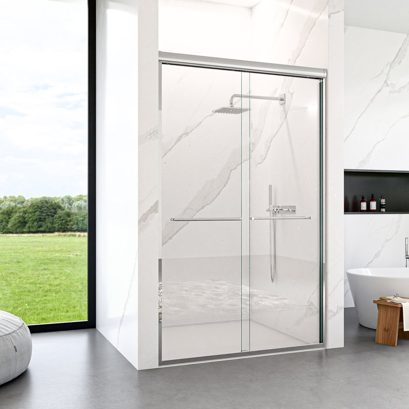44"-48"W*72" H Semi-Frameless Double Sliding Shower Door, Bypass Shower Door, 1/4" (6Mm) Thick SGCC Tempered Glass Door