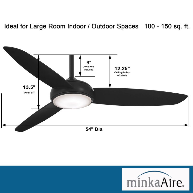 54" Concept IV 3 -Blade LED Smart Standard Ceiling Fan with Remote Control and Light Kit Included, Coal