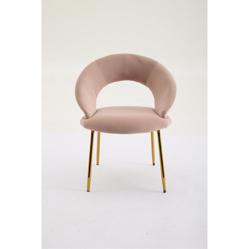 Meshea Dining Chair with Sleek Metal Legs, Velours rose, Ensemble de 1