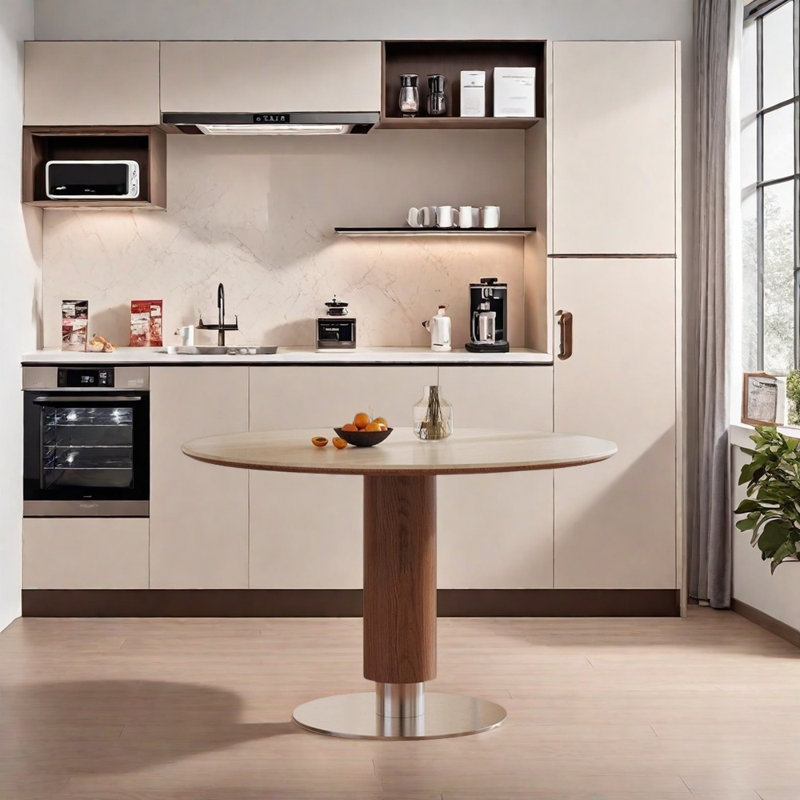 Table de salle à manger en acier inoxydable et bois de frêne massif, H 29,52 po x L 51,18 po x l 51,18 po