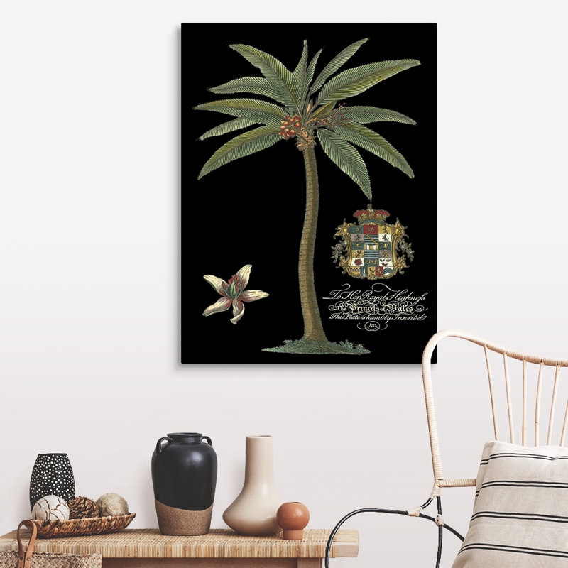 Palmier sur toile noire I, art mural, Toile tendue, H 40 po x l 30 po x P 1,25 po