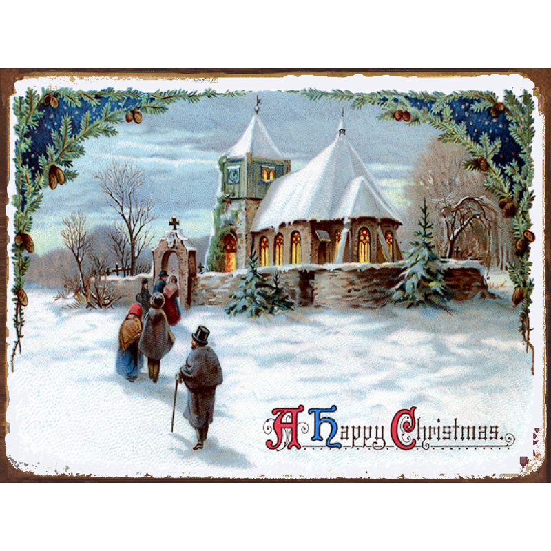 Un panneau en métal «Happy Christmas», H 8,5 po x l 11,5 po x P 0,04 po
