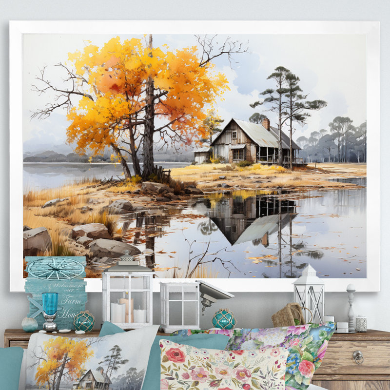 «Lakehouse Whispering Winds On», reproduction sur toile, H 12 po x l 20 po x P 1 po, Cadre simple blanc