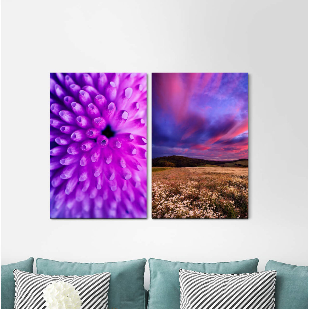 2-tlg. Leinwandbilder-Set - Fotografie "Korallenviolett-positive Energie-Harmonie-weiche Blume"