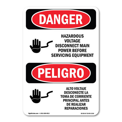 Voltage Disconnect Main Power Bilingual Decal 10" X 7"