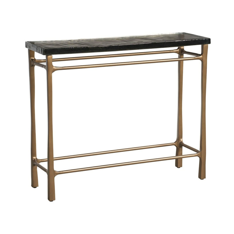 Modern Cirrus 36" Wide Narrow Antique Brass Cast Glass Top Console