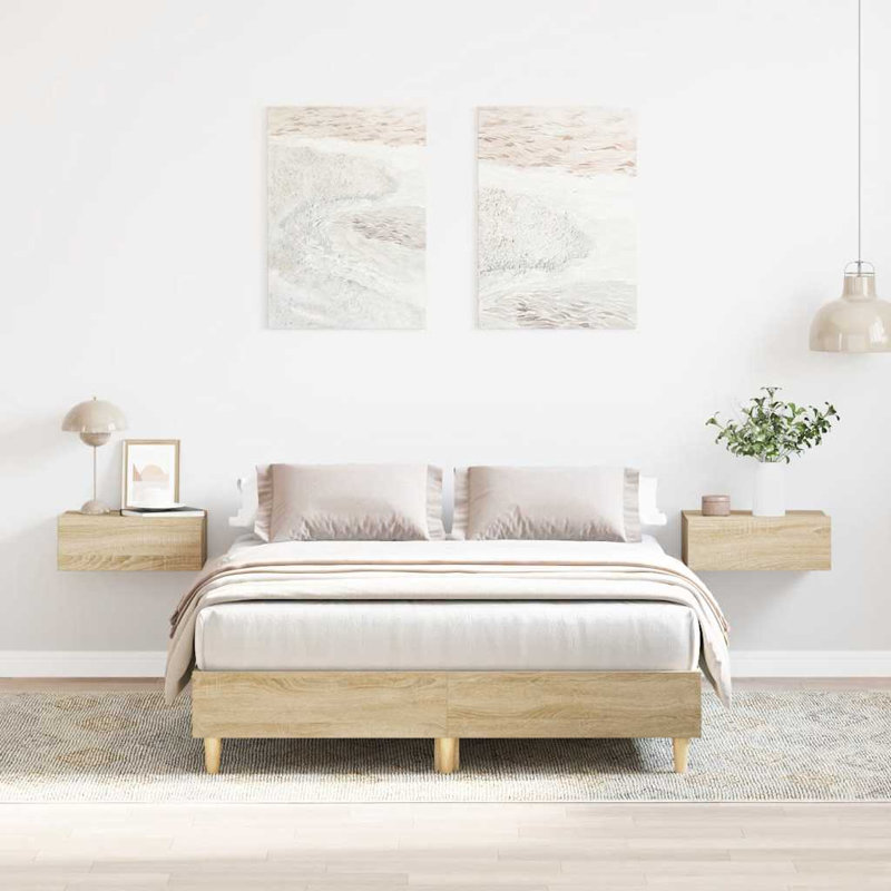 Bed Frame No Mattress Engineered Wood, 143 x 193cm, Sonoma Oak