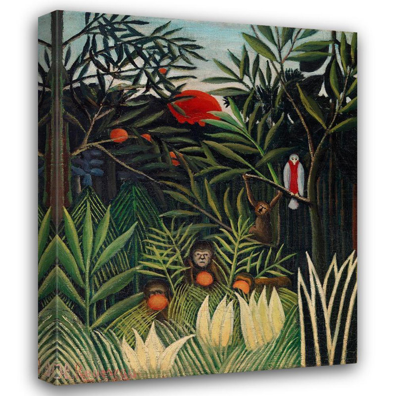 «Lark Manor ™», reproduction d'art sur toile tendue par Henri, "Monkeys and Parrot" dans la forêt vierge 1906 54832