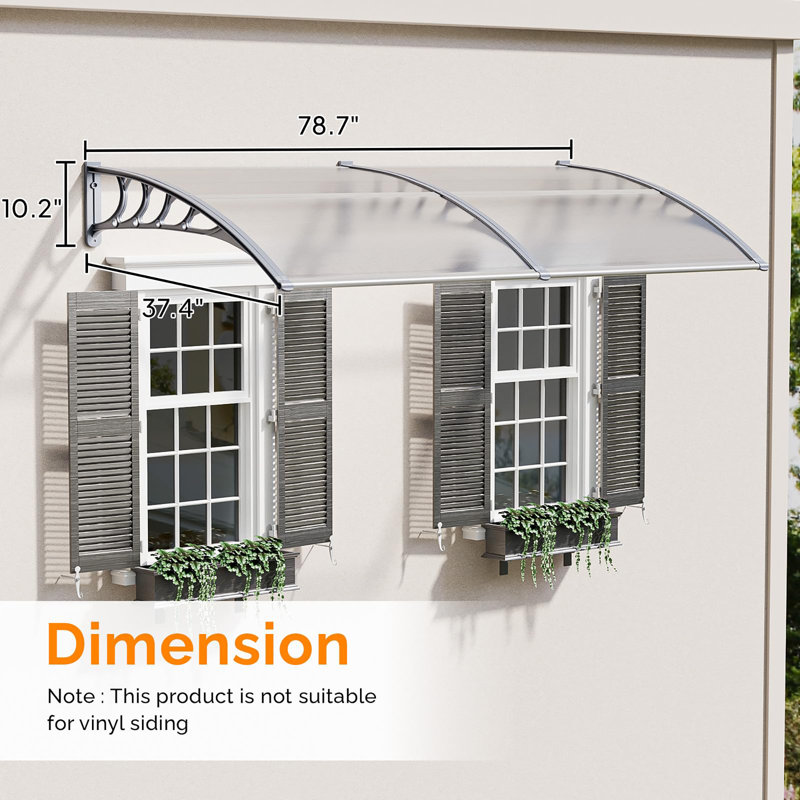 Window Awning Door Canopy Exterior, 10.2" H x 78.7" W x 37.4" D, Clear