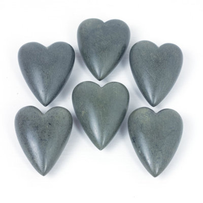  Hand-Carved Grey Stone Hearts – 2x Set of 6 – 1"Tall – Natural Home Décor
