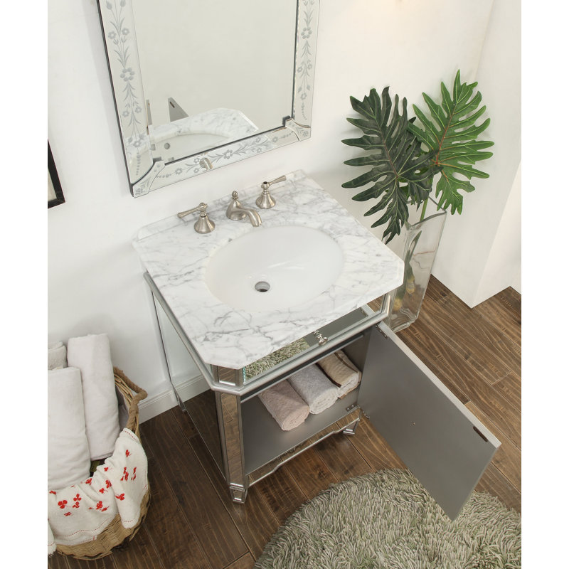 Lovett 24'' Single Bathroom Vanity with Stone Top, Sliver/Mirrored
