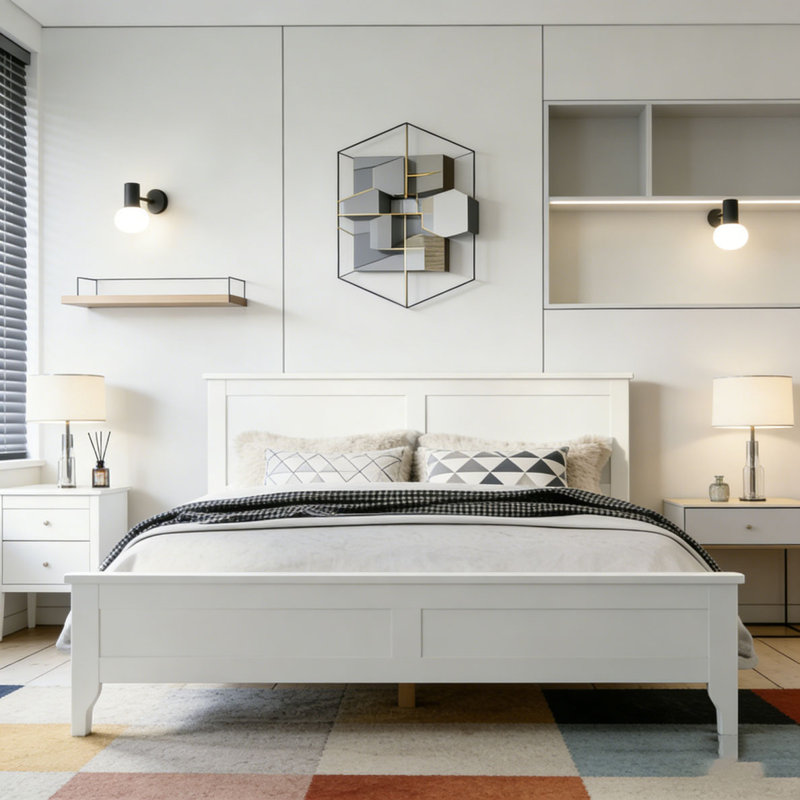 Lit plateforme Modern, Lit double, Blanc