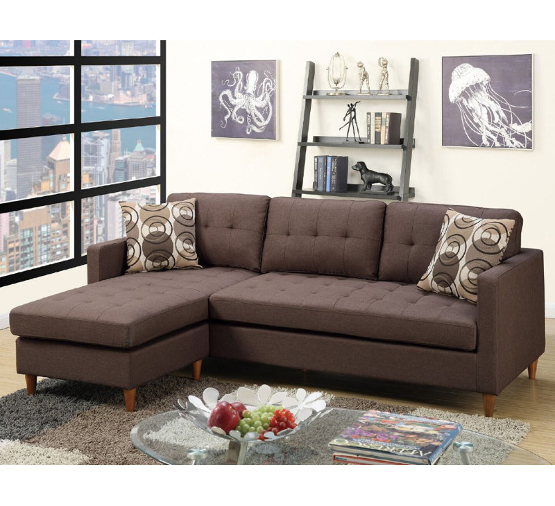 Haskell Upholstered L-Shaped Sectional Reversible, Brown Polyester Blend
