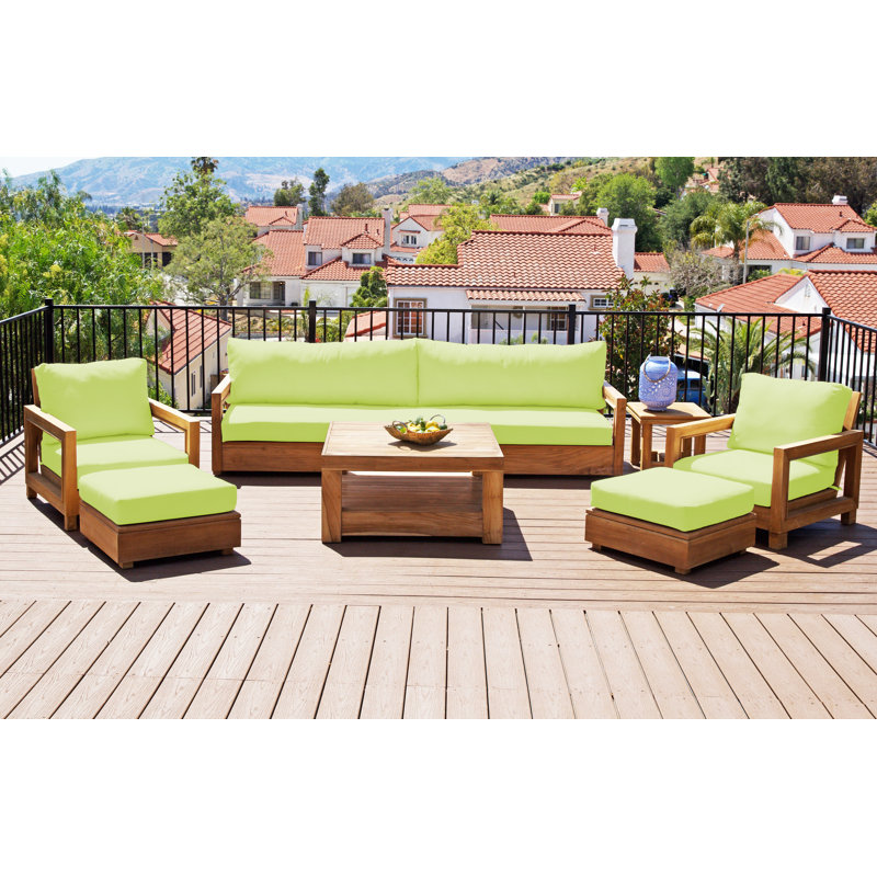Crelake Deluxe 7 Piece Teak Outdoor Seating Group, Parrot