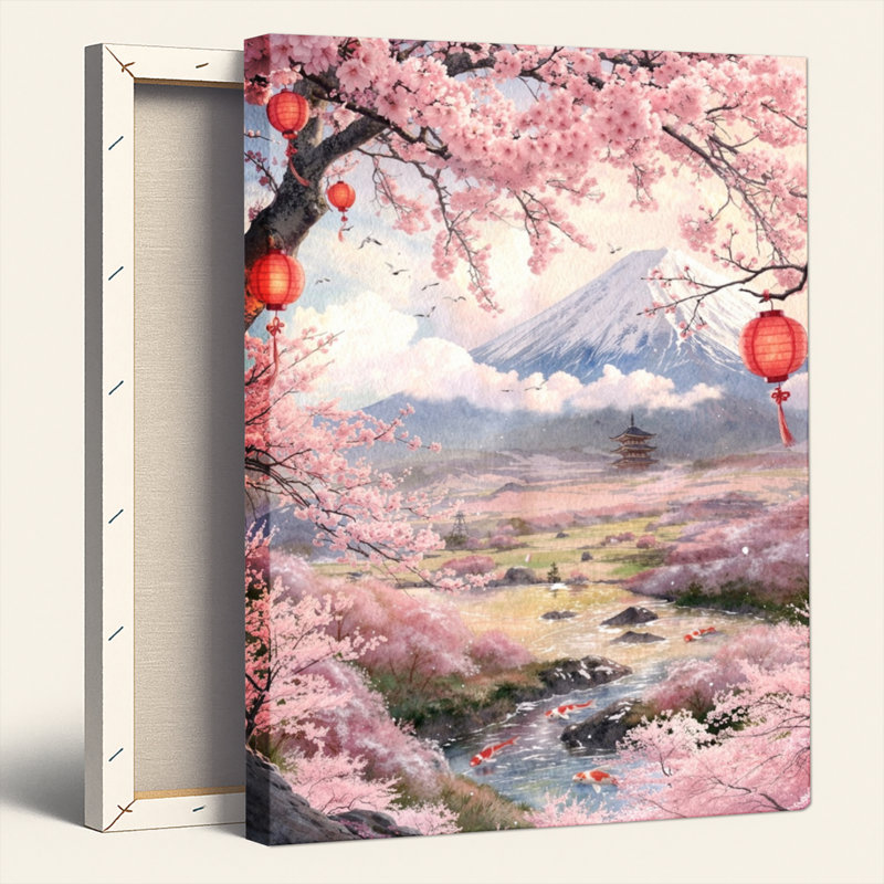 Ensemble de 1 tableau sur toile Fleurs de cerisier, 48"H x 36"W, Toile tendue