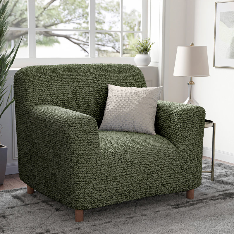 Stretchy Slipcover for Armchair - Secure Fit, Easy to Clean and Durable - Comfort Collection, Green