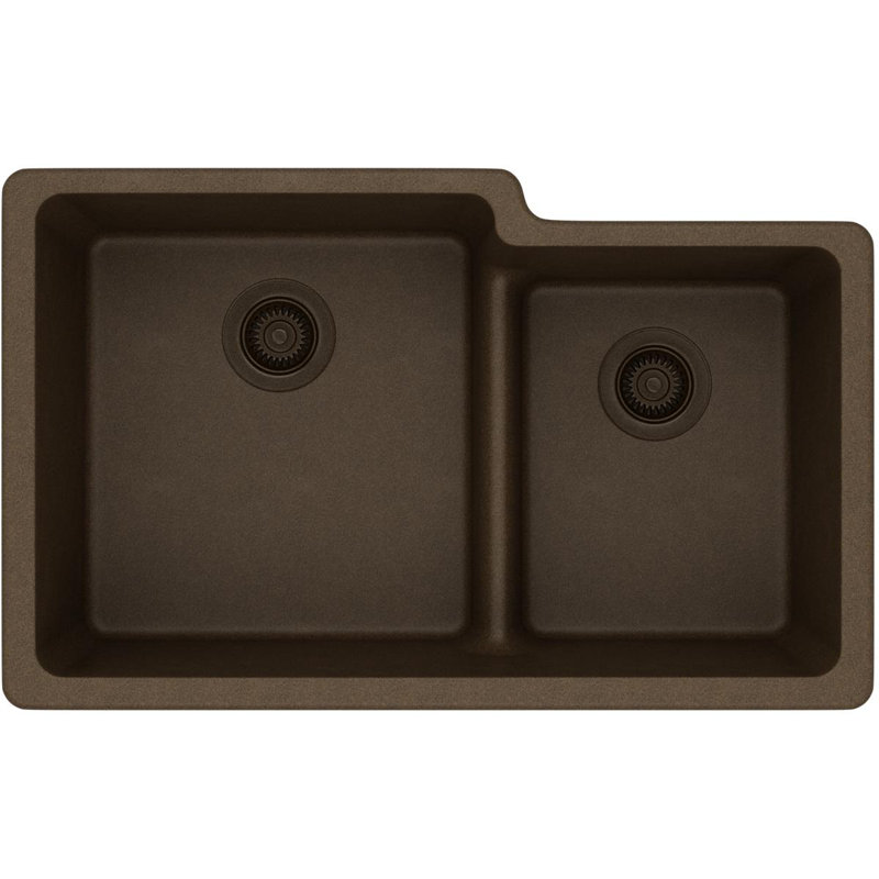 Quartz Classic 33" x 20-1/2" x 9-1/2" Double Basin Undermount Kitchen Sink, Mocha