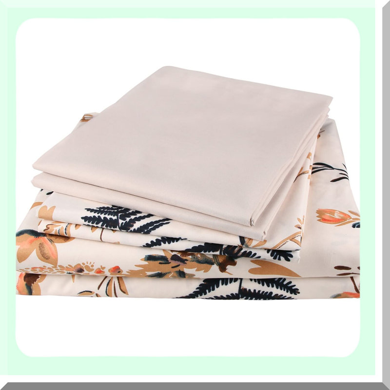 Botanical Bliss Peach Floral Sheet Set - Queen Size 6 Piece Microfiber Sheets with Deep Pocket, Soft Ferns Pattern - Luxurious Bedding