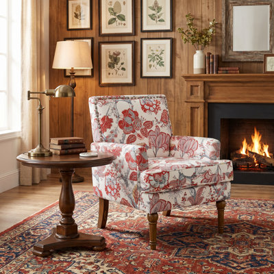 Chaise d'appoint Modern Farmhouse avec pieds en bois massif et garniture cloutée de 27 po de largeur