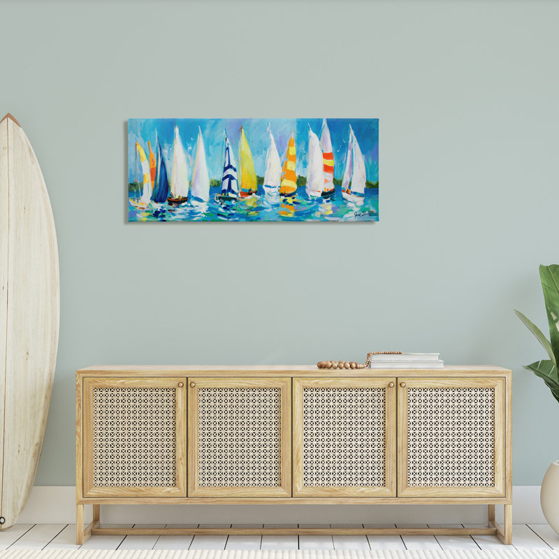 Regatta Sailboat Fleet Canvas Wall Art by Jane Slivka, 20" H x 48" W x 1.5" D
