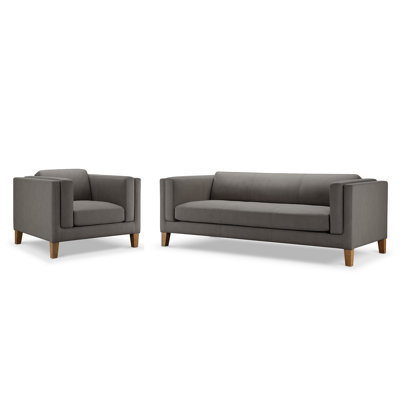 Arloine Top Grain Leather Sofa And Chair, Gray