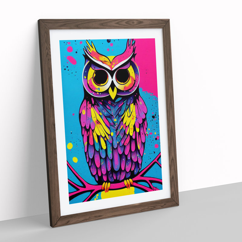Owl Paint Splash No.6 - Framed Print, 46cm H x 34cm W x 2cm D, Walnut Framed