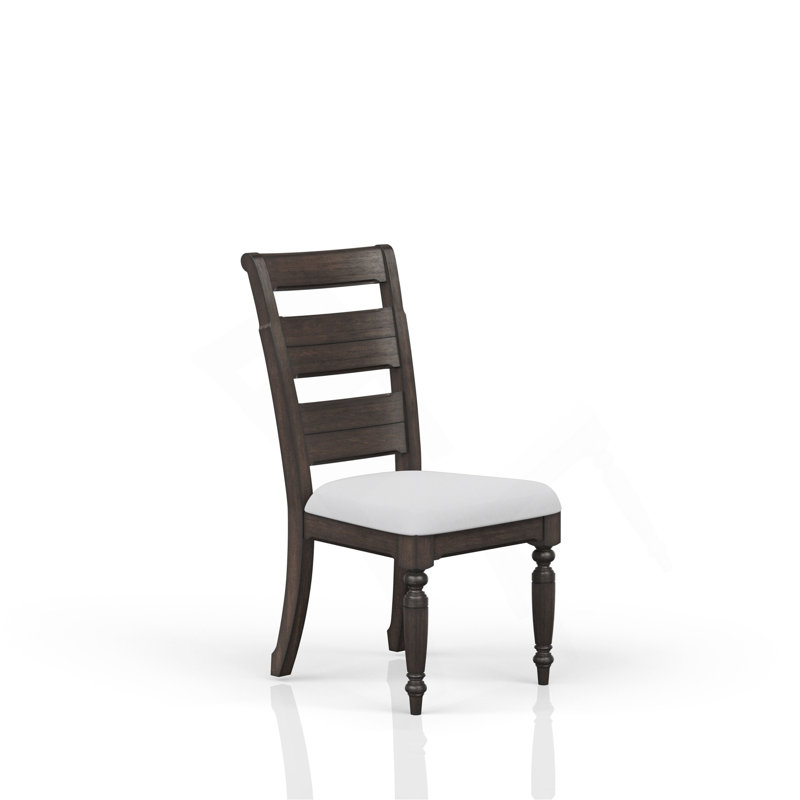 Charmante chaise d'appoint à dossier en échelle rembourrée avec un design traditionnel et une finition chocolat