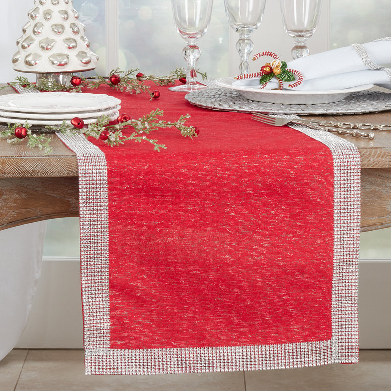 Théo Modern Block Stripe Table Runner, Red, 90" Runner