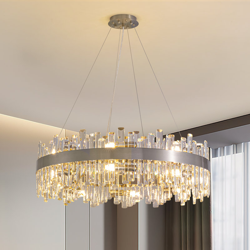 Marais Round Dimmable K9 Crystal Chandelier, 9.8" H x 31.5'' W x 31.5'' D, Brushed Nickel