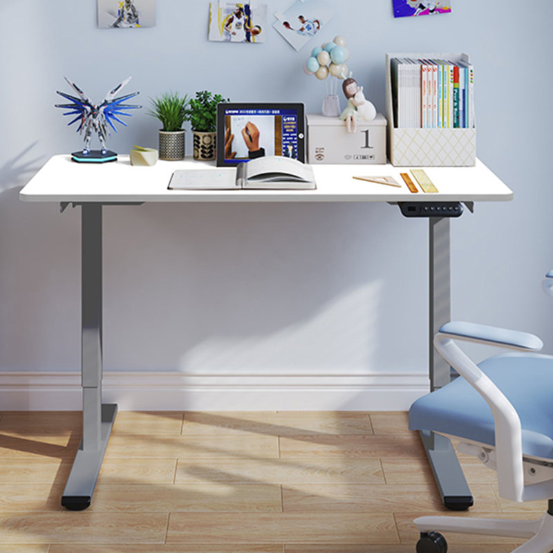 Electric Adjustable Height Standing Desk, White/Gray, 35.43" H x 47.24" W x 23.62" D
