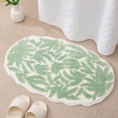 Mignon tapis de bain à feuilles vertes, tapis de salle de bain à feuilles vertes, peluche douce en microfibre, séchage rapide, antidérapant, tapis de bain lavables, tapis pour cabine de douche, baignoire, lavabo de chambre à coucher, décor de buanderie