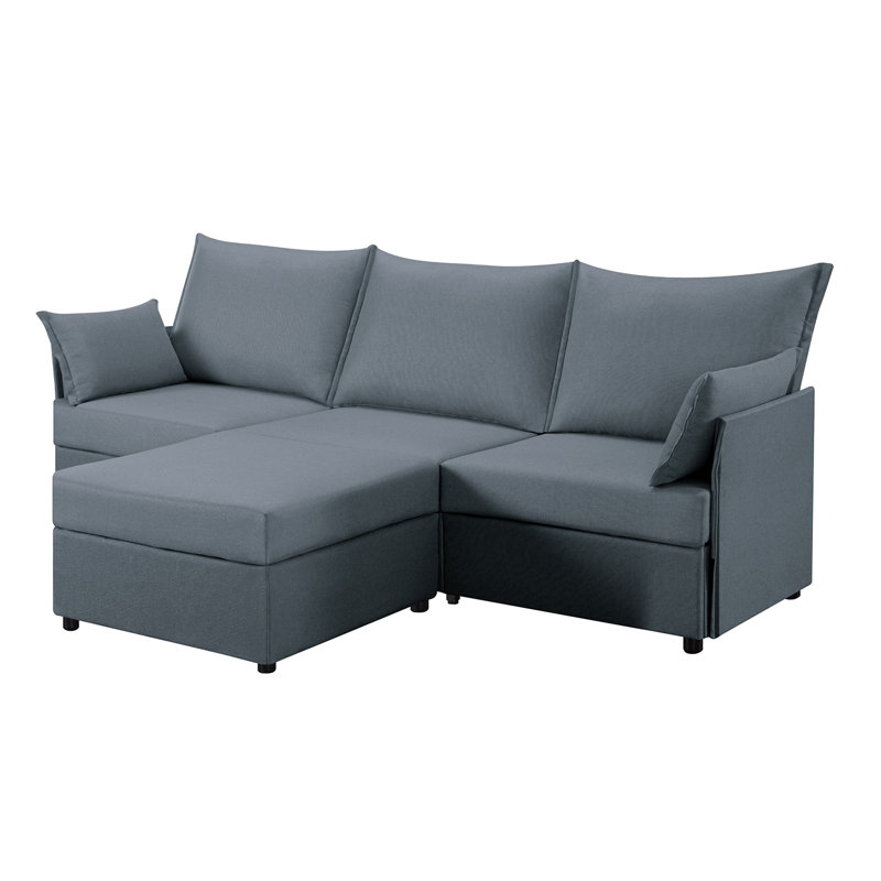 93.7” Sectional Sofa with ottoman, Gray Polyester Blend