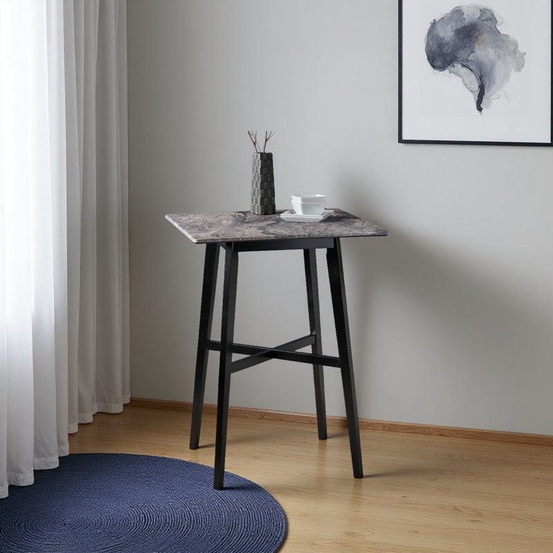 Table de salle à manger à hauteur de bar moderne 42 po, pieds en bois d'hévéa et plateau en stratifié, finition marbre Paladina