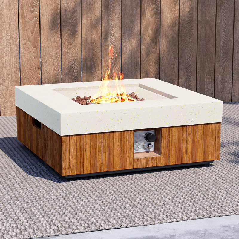 Concrete Propane Fire Pit Table, 11.8" H x 28" W x 28" D, Brown