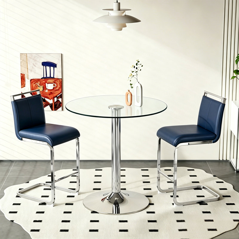 Ensemble de table de bar et chaises pour 2, Argent argent, Blue Grey/Silver