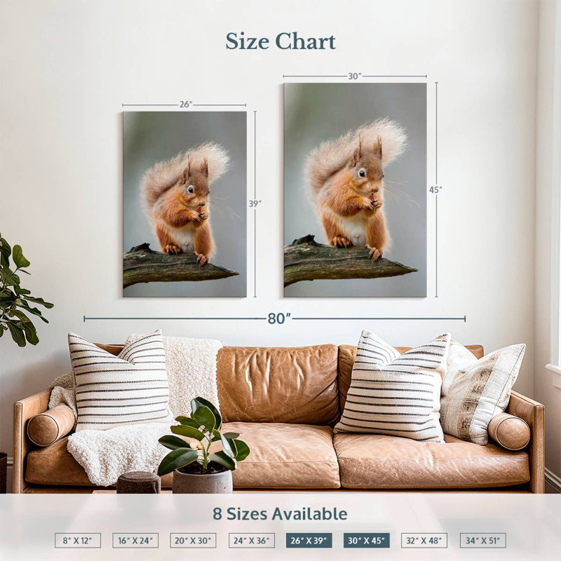 Brampt Red Squirrel Eating On A Branch, 39" H x 26" W