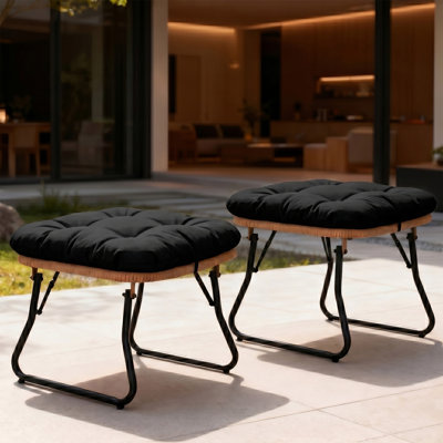 Kacyn All Weather Patio Wicker Outdoor Ottoman With Cushion(set Of 2)