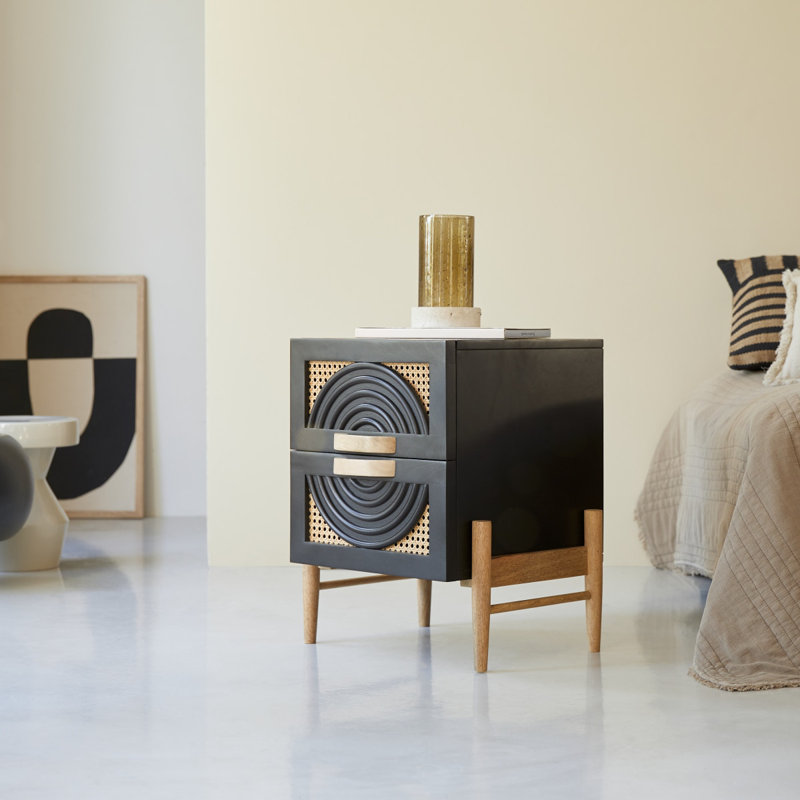 Sina Solid Wood Bedside Table, Black