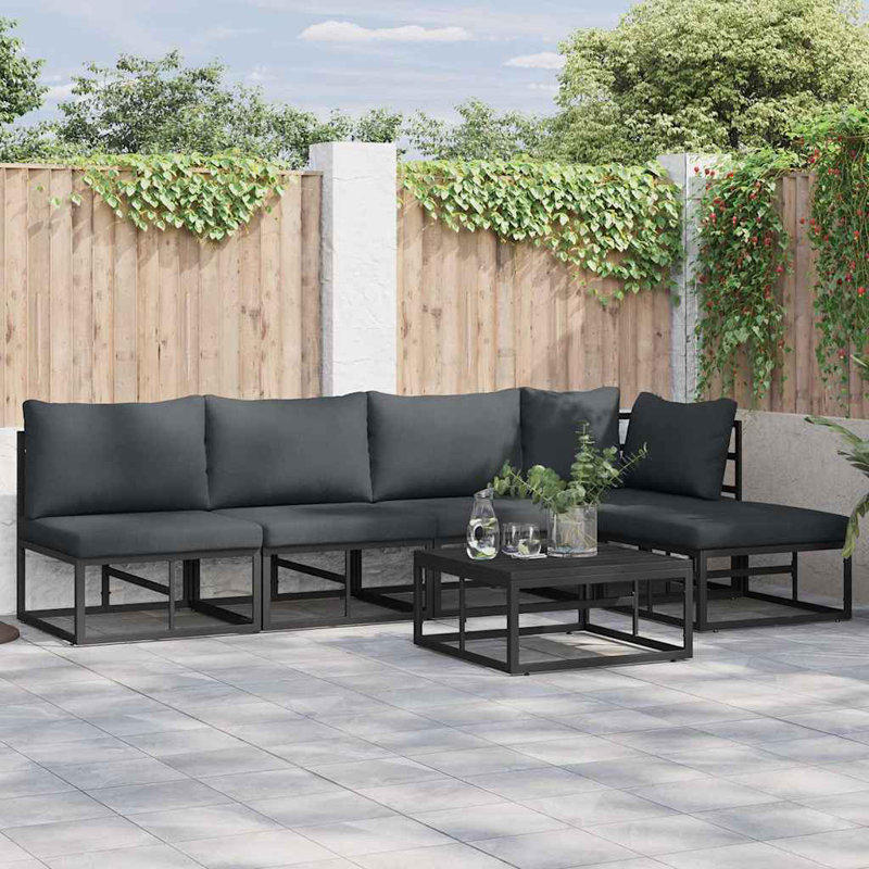  Garden Sofa Set With Cushion 5 Pcs Black Aluminium