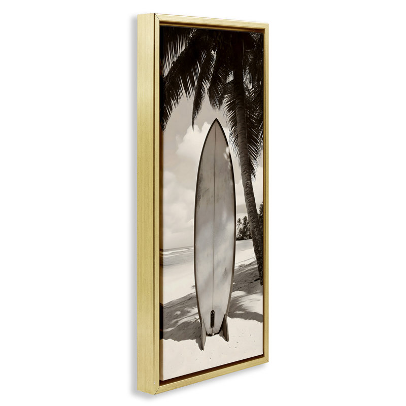 Cadre flottant monochrome Surf Paradise, design par LSR Design Studio, H 25 po x l 11 po, Cadre flottant métallique doré