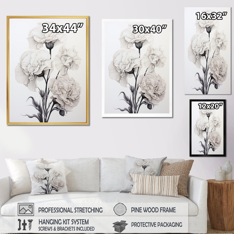 Œillets monochromes minimalisme sur toile, Cadre flottant doré, H 32 po x l 16 po x P 1 po