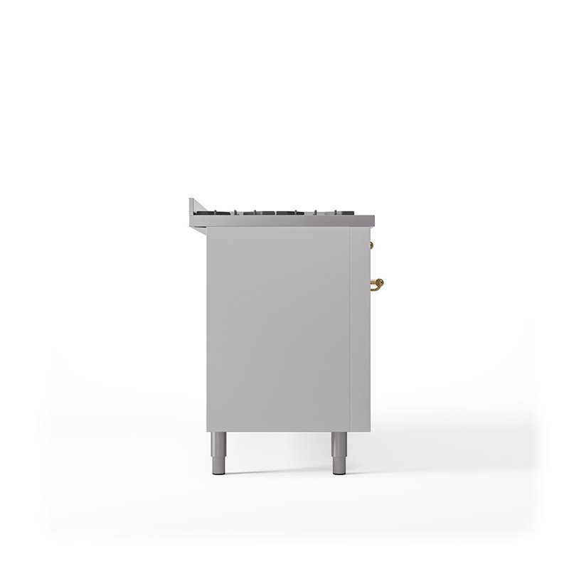 ILVE Nostalgie II 60 Dual Fuel Range, 9 Burners, Griddle, Liquid Propane, White/Brass