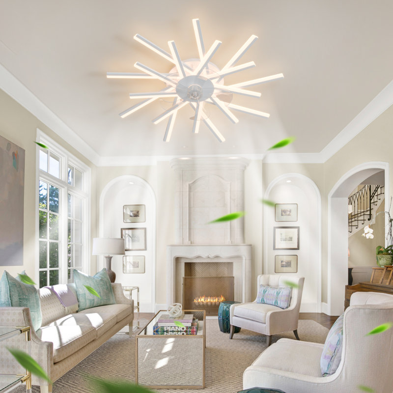 36 in. Indoor White Ceiling Fan with Light, Flush Mount Ceiling Fan with Remote App Control, Dimmable, 3-Color, 6-Speeds