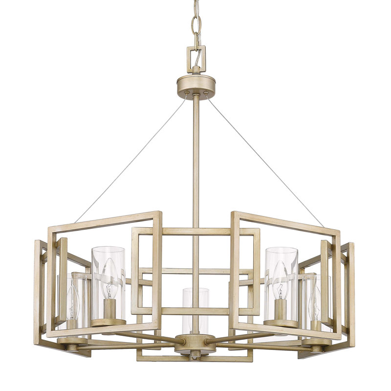 Newlin 5 - Light Steel Dimmable Drum Chandelier, White Gold